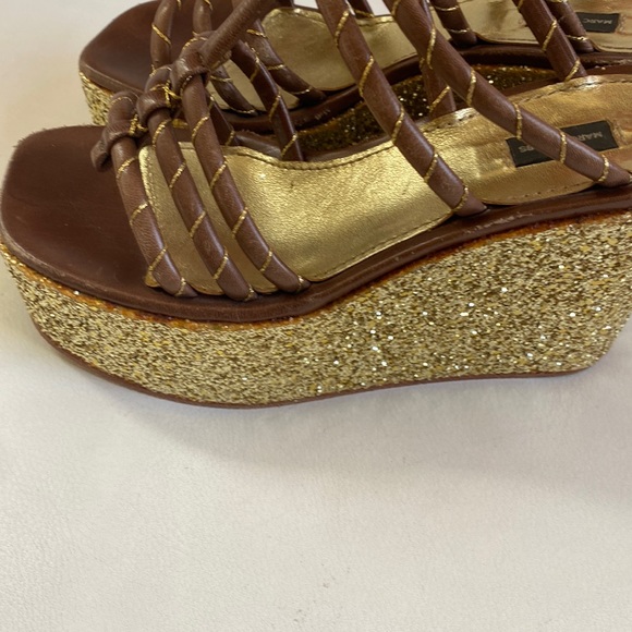 Marc Jacobs Brown Leather Gold glitter Sleep On Platform Sandals 6.5 - Picture 7 of 7